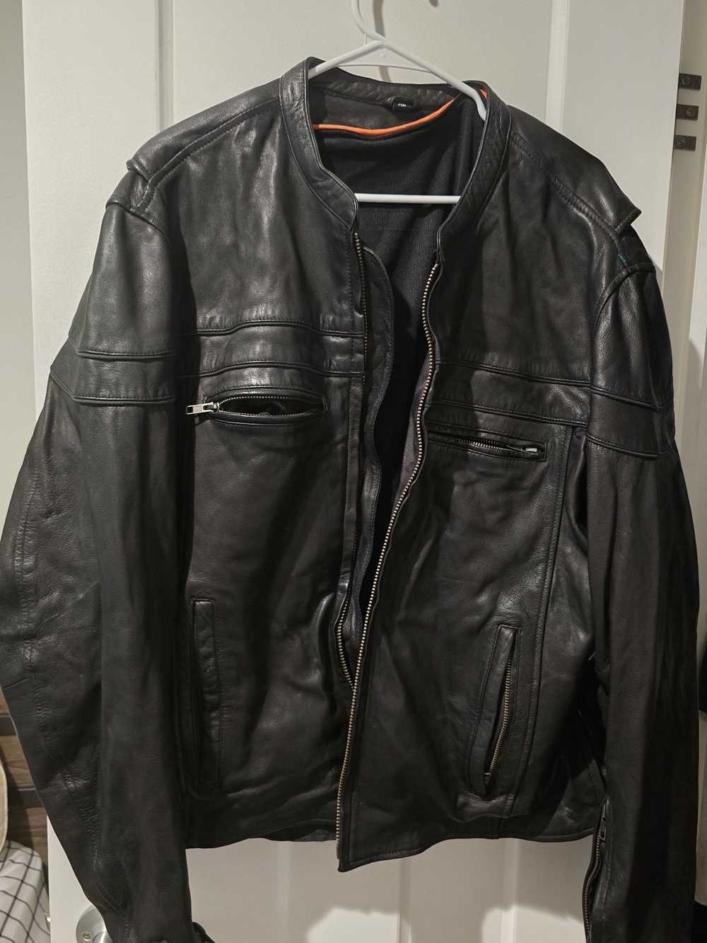 Men's Black Leather Jacket - Classic Zipper Front